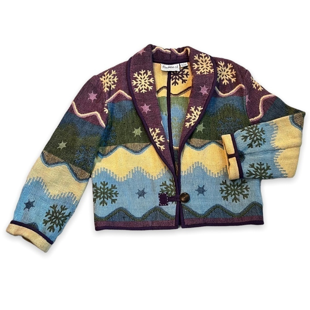 Flashback Cropped Jacket Boho Southwestern Tapestry 1 button Colorful Large
